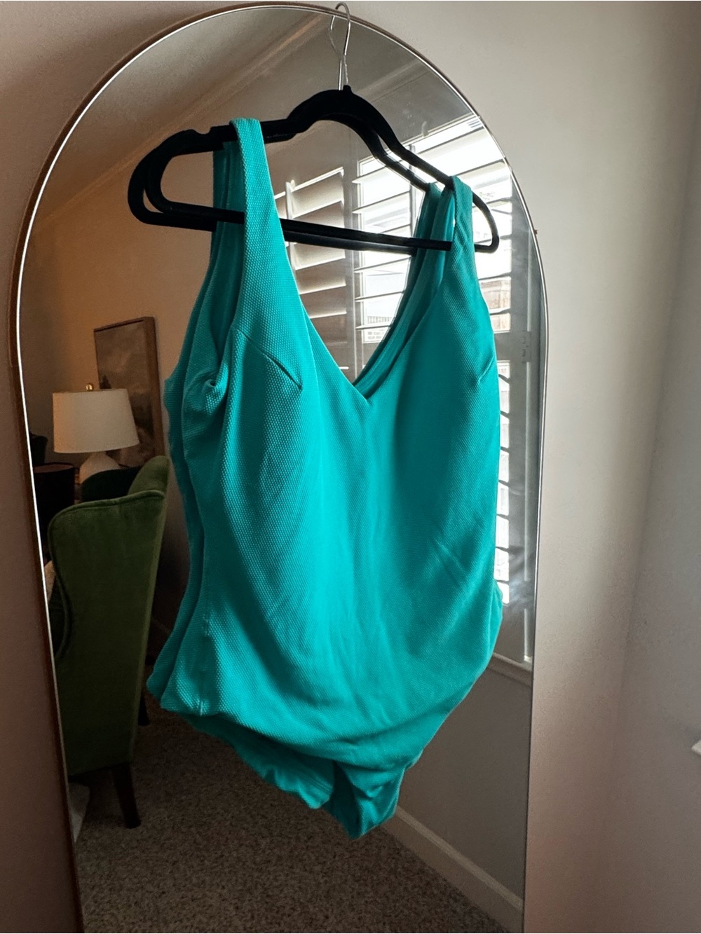 SPANX Teal One-Piece V-Neck Swimsuit Pique Plunge One-Piece